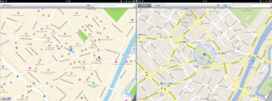 Zwei Screenshots von Apple Maps und Google Maps zum Vergleich der beiden Karten