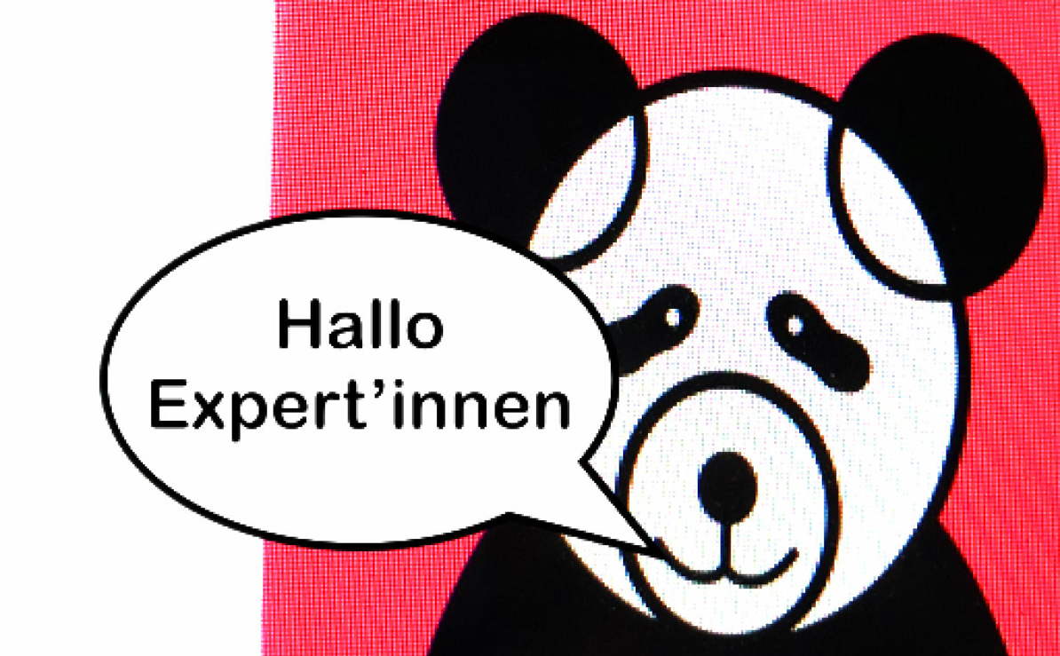 Der inklusive Panda sagt «Hallo Expert'innen»